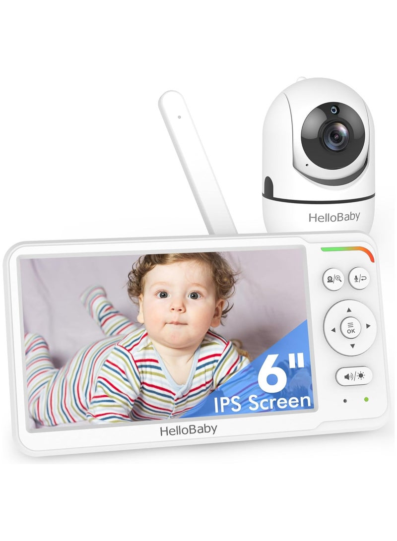 هالو بيبي جهاز مراقبة الأطفال مع الكاميرا والصوت، شاشة IPS مقاس 6 بوصات، بدون واي فاي، بطارية تدوم 30 ساعة، وضع ECO، محادثة ثنائية الاتجاه، رؤية ليلية، 1000 قدم - Image 1