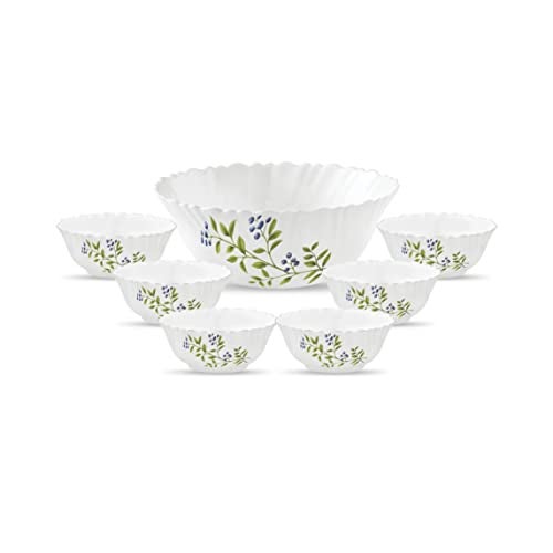 La Opala Novo Collection Opal Glass Crockery | Gift Set of 7 | Pudding Set 7 pcs Lush Greens | Bowls for Desserts & Gifting | Microwave Safe | 100% Vegetarian | Extra Strong | Light & White - Image 1