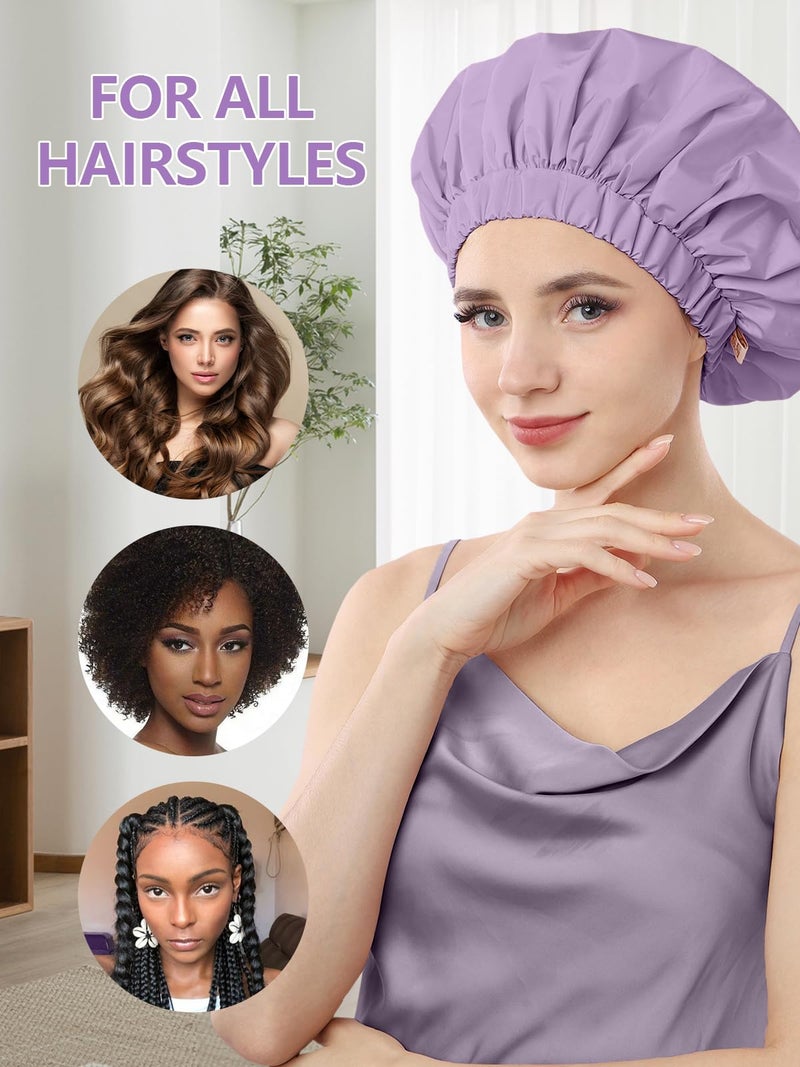 Years Calm Reusable Waterproof Shower Caps For Women  Hair Caps For Showers  Double-Layer Elastic Design  For All Hairstyles  Travel-Friendly (Purple) - Image 3