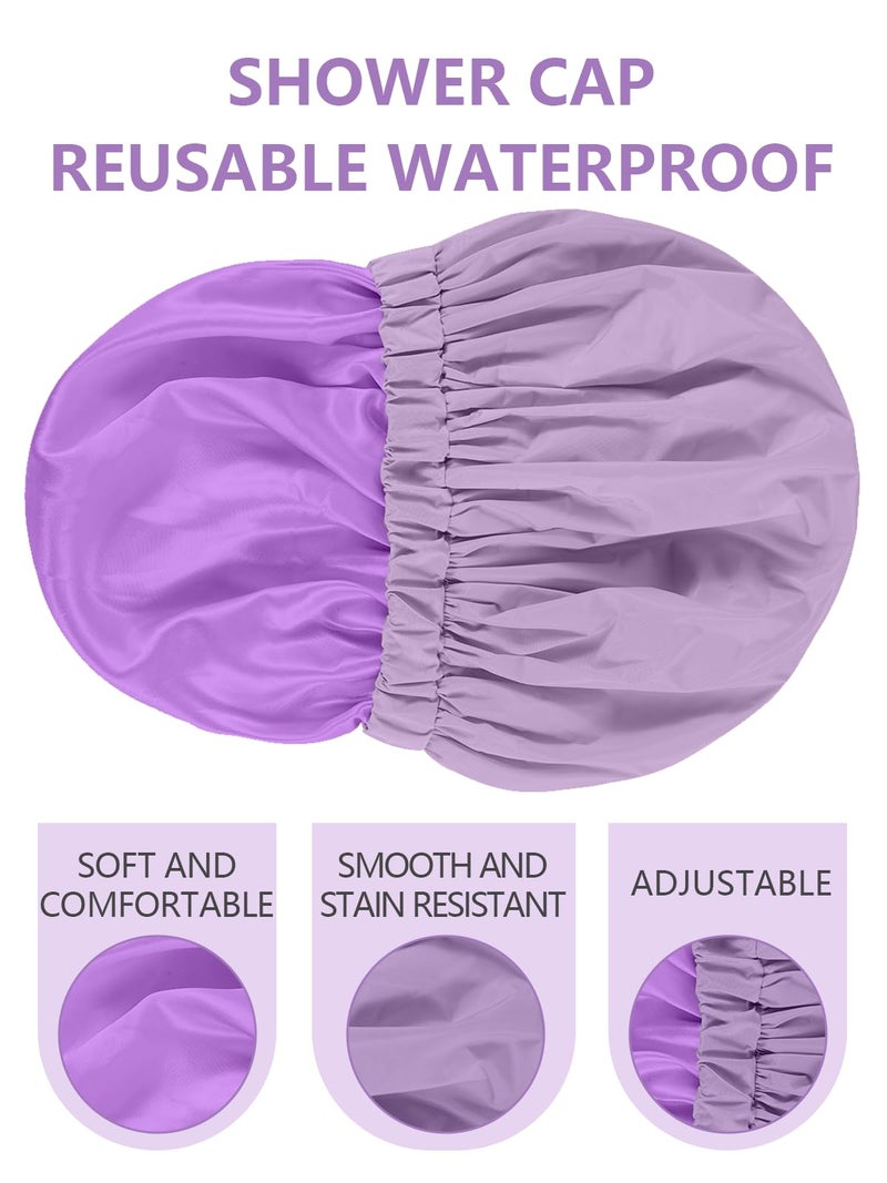 Years Calm Reusable Waterproof Shower Caps For Women  Hair Caps For Showers  Double-Layer Elastic Design  For All Hairstyles  Travel-Friendly (Purple) - Image 4