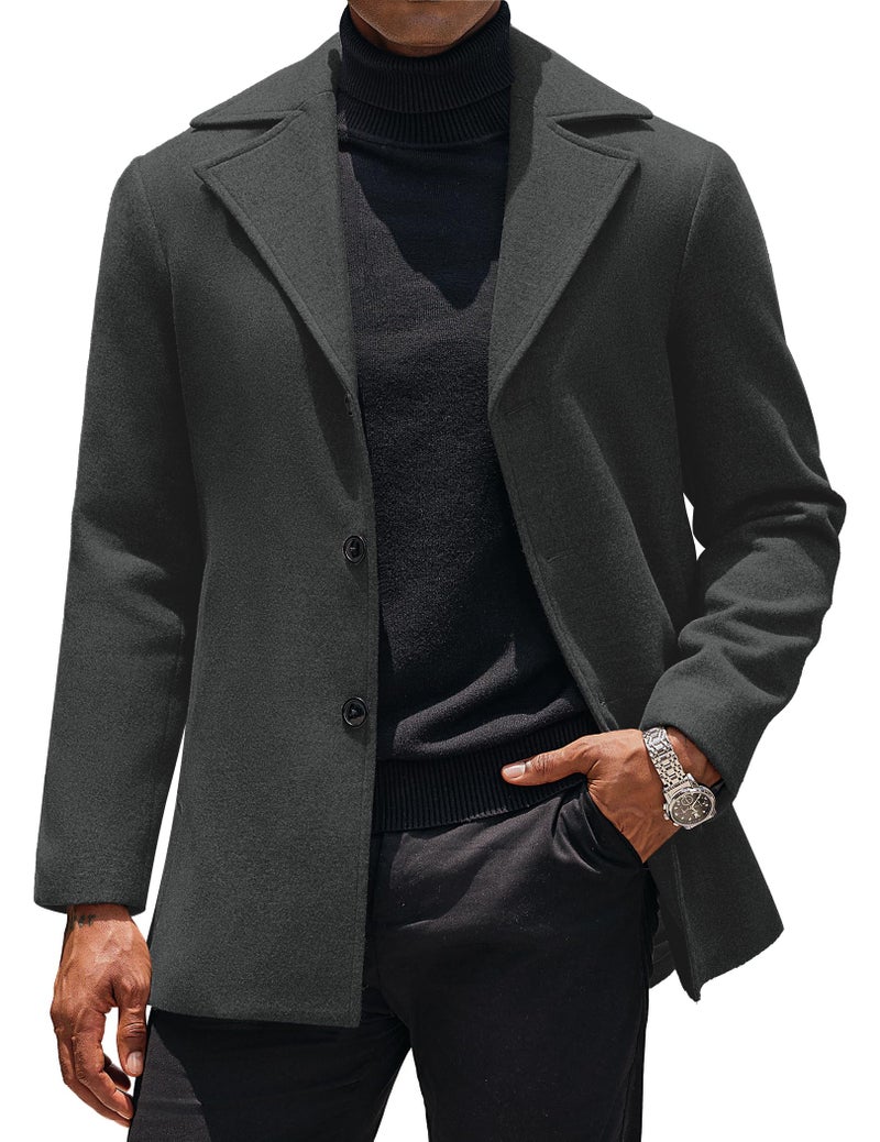COOFANDY Mens Peacoat Jacket Notched Collar Trench Coat Mid Long Winter Coat Fashion - Image 1