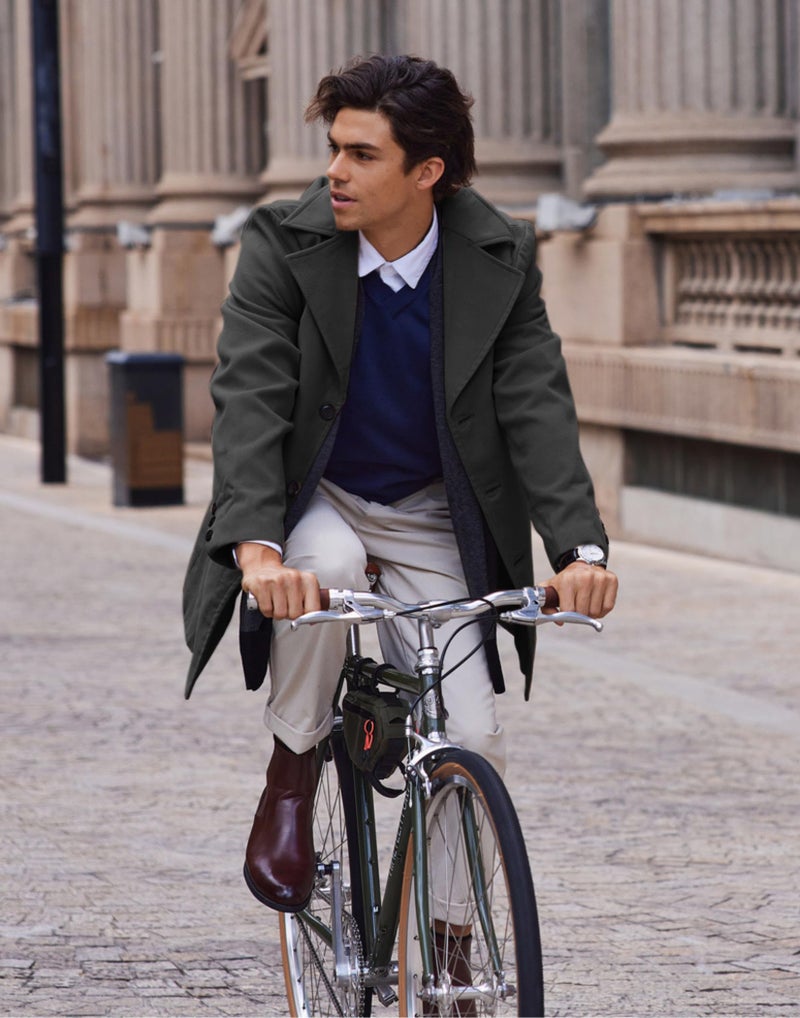 COOFANDY Mens Peacoat Jacket Notched Collar Trench Coat Mid Long Winter Coat Fashion - Image 2