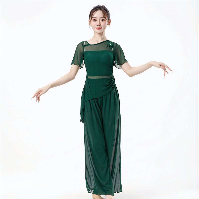 Dance Top for Women Soft Chiffon Flowy Floral Long Sleeve Practice Shirt M - Image 1