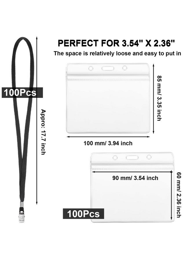 Marspark 100 مجموعة من بطاقات الأسماء الشفافة مع أربطة عنق لبطاقات الهوية، أربطة عنق قابلة لإعادة الاستخدام مع حامل هوية، شارات اسم بلاستيكية مع أربطة عنق للكبار والأطفال وكلية إدارة الأعمال والكنيسة والمؤتمرات (أسود) - Image 2