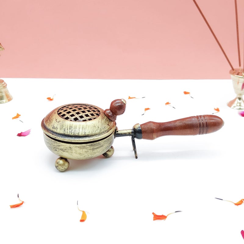DOKCHAN Iron dhuni with Wooden Holder for Lohan dhoop dhuni, for Pooja, Temple, Home/use Diwali Special Pooja dhoop dhuni with Wooden Holder (Large) - Image 2