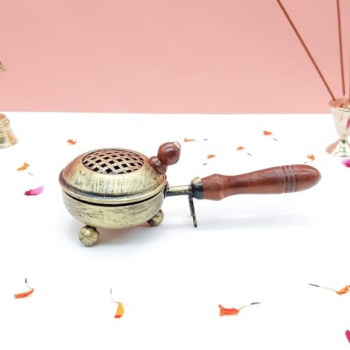 DOKCHAN Iron dhuni with Wooden Holder for Lohan dhoop dhuni, for Pooja, Temple, Home/use Diwali Special Pooja dhoop dhuni with Wooden Holder (Large) - Image 1