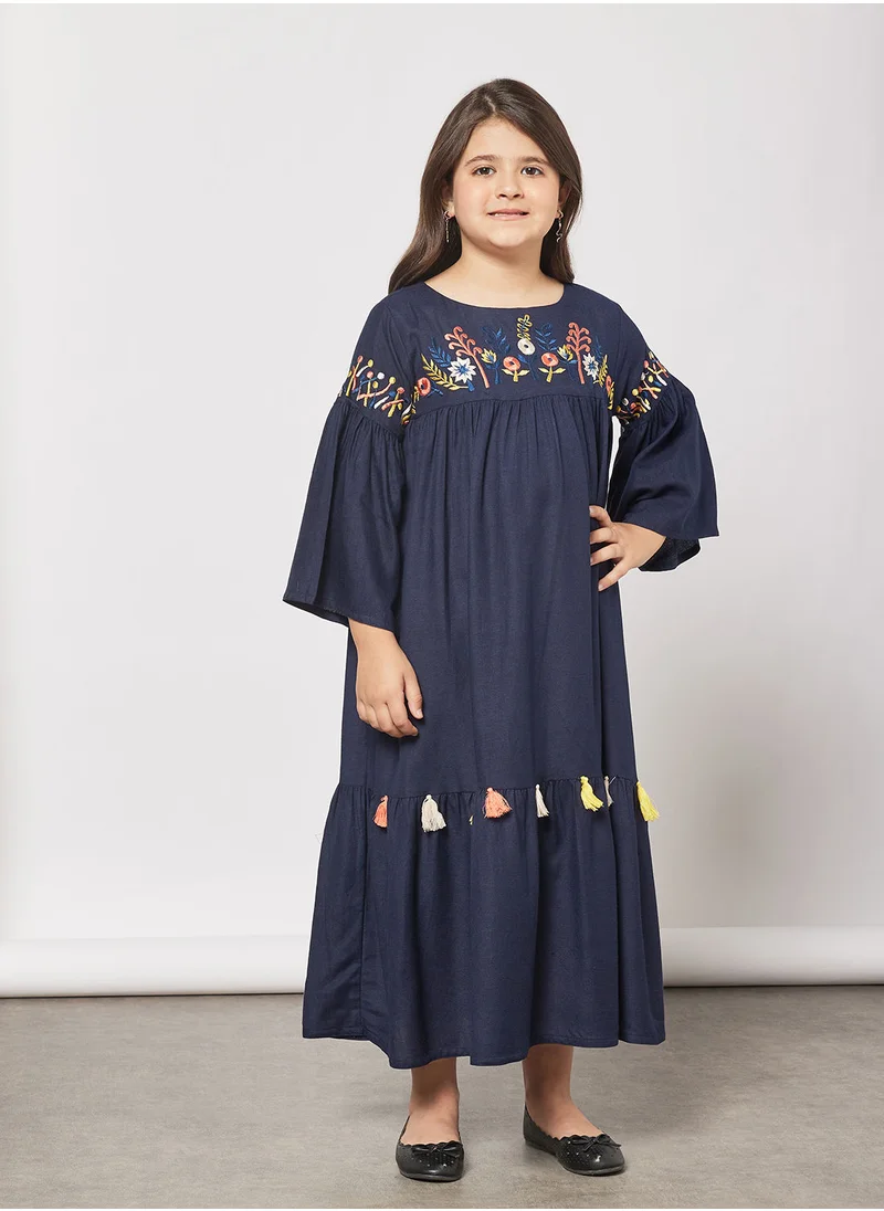 HANA & SARA Kids Embroidered Tassel Detail Jalabiya