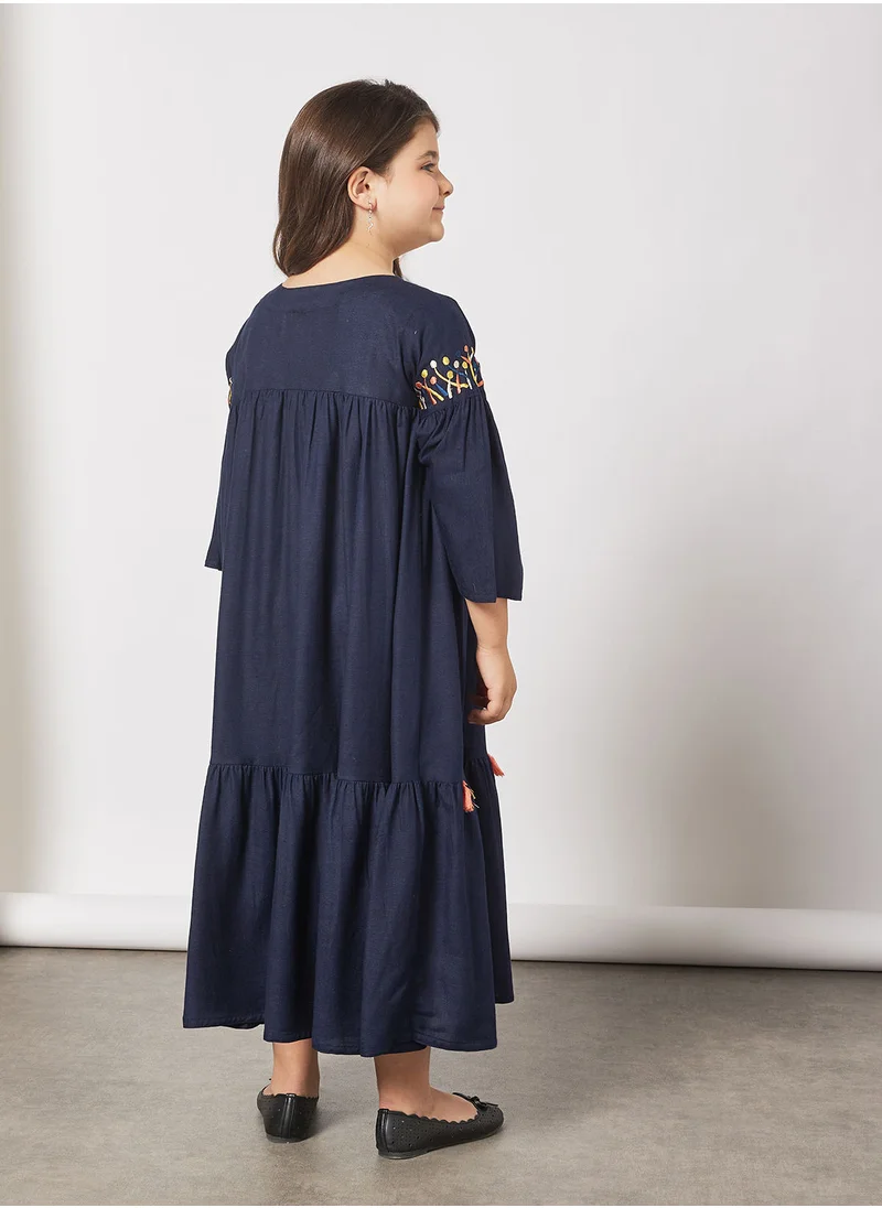 HANA & SARA Kids Embroidered Tassel Detail Jalabiya