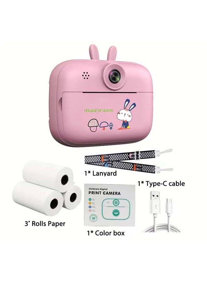 Generic High Definition Mini Instant Film Camera Children's Polaroid New Thermal Instant Printing Digital Video Photography Camera 3 Rolls of Photo Paper and Charger for Boys and Girls Birthday Presents Rabbit Shape S2 (Pink)  - Image 1