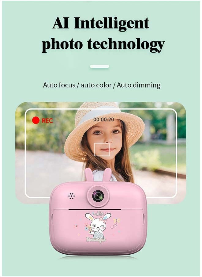 Generic High Definition Mini Instant Film Camera Children's Polaroid New Thermal Instant Printing Digital Video Photography Camera 3 Rolls of Photo Paper and Charger for Boys and Girls Birthday Presents Rabbit Shape S2 (Pink)  - Image 3