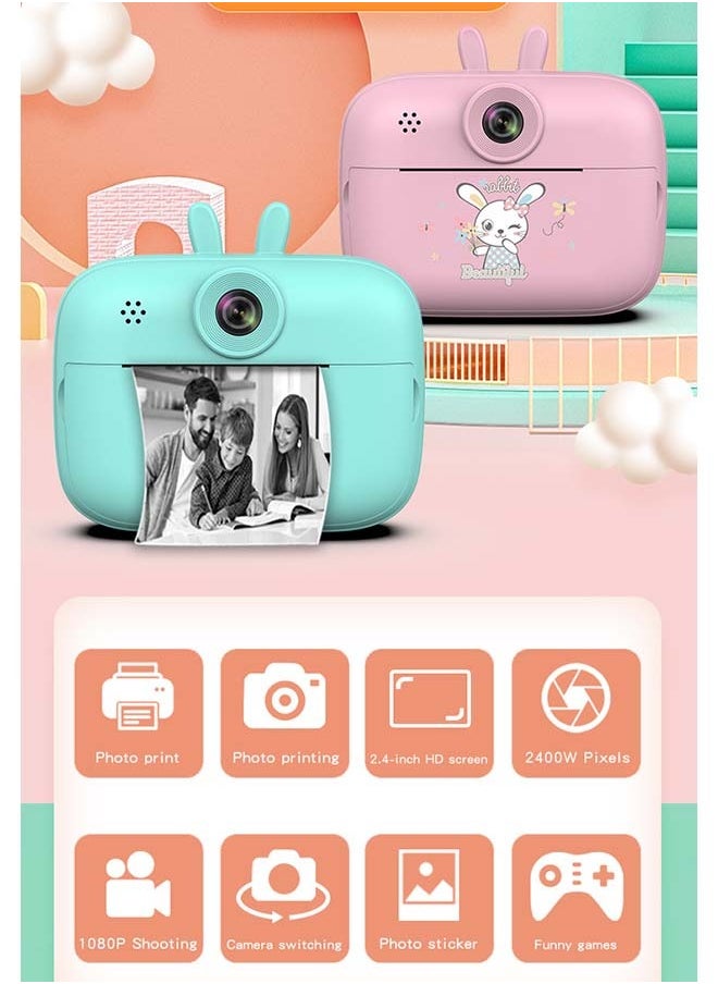Generic High Definition Mini Instant Film Camera Children's Polaroid New Thermal Instant Printing Digital Video Photography Camera 3 Rolls of Photo Paper and Charger for Boys and Girls Birthday Presents Rabbit Shape S2 (Pink)  - Image 4