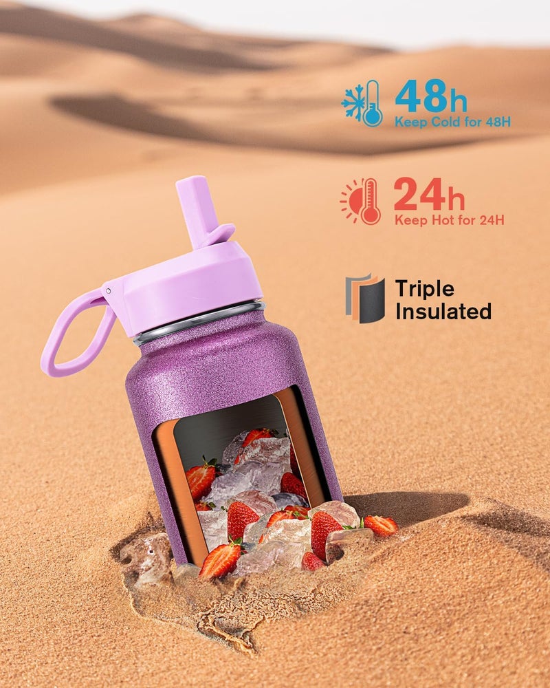 Coolflask Water Bottle 1 L Insulated with Straw, Stainless Steel Metal 3 Lids Water Flask Wide Mouth for Sports or Office, Non-BPA Keep Cold Up to 48 Hrs or Hot Up to 24 Hrs, Glitter Pink - Image 2
