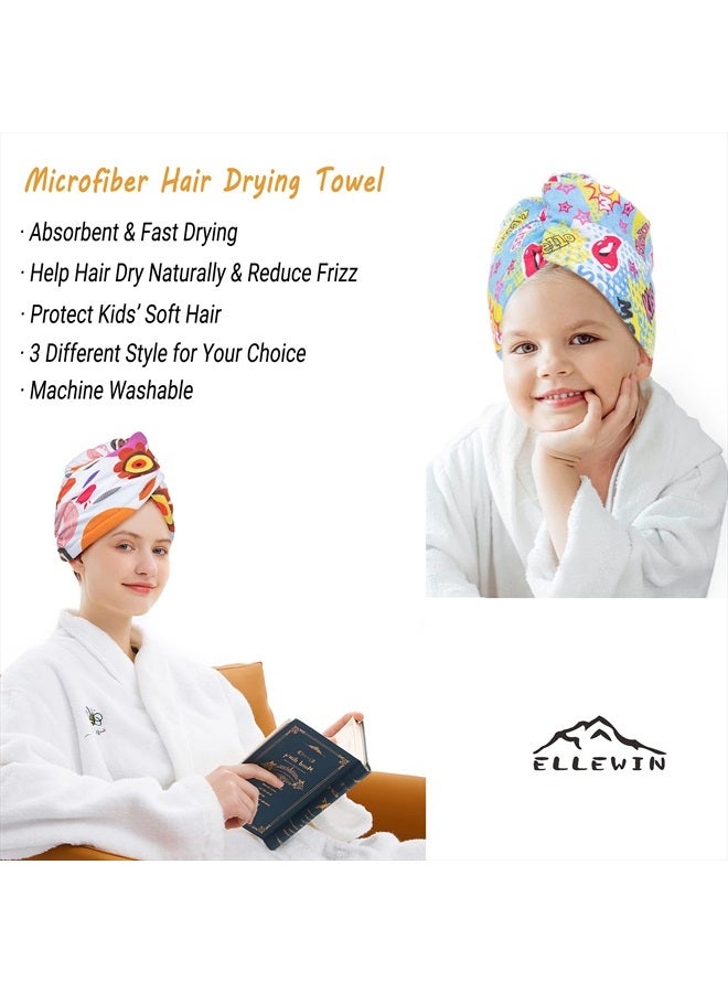 ELLEWIN Microfiber Hair Drying Towels for Kids, 3 Pack Unicorn Wet Hair Towel Wrap Turban for Girls Children Women, Quick Dry Twisty Hair Towels Wrap for Curly Long Thick Hair Anti Frizz - Image 2