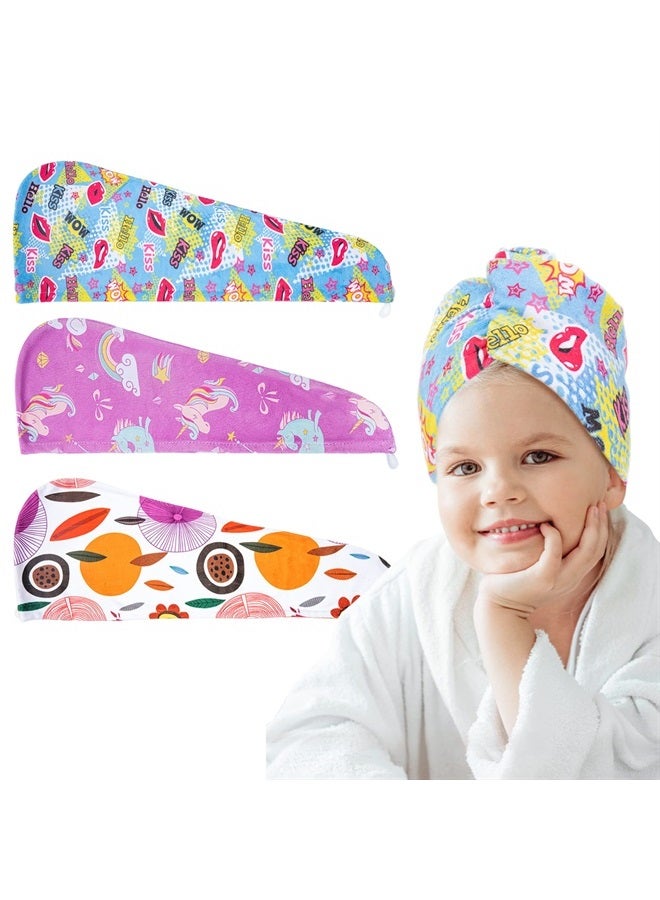 ELLEWIN Microfiber Hair Drying Towels for Kids, 3 Pack Unicorn Wet Hair Towel Wrap Turban for Girls Children Women, Quick Dry Twisty Hair Towels Wrap for Curly Long Thick Hair Anti Frizz - Image 1