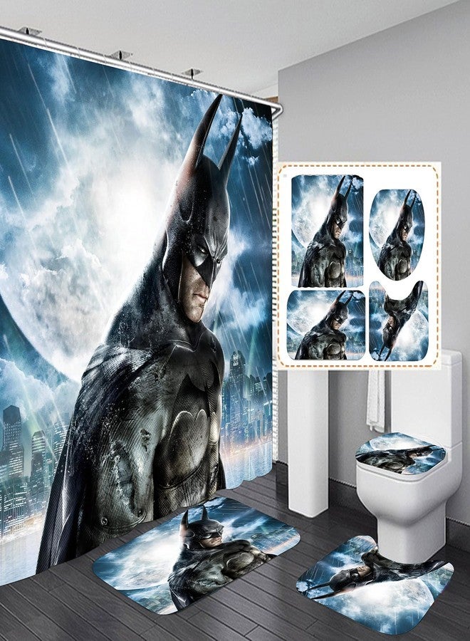 Frameless Bathroom 4 Pieces Set Shower Curtain, Toilet Lid Cover and Bath Mat, Non-Slip Rugs, Durable and Waterproof, for Bathroom Decor Set, 72" x 72" - Image 1