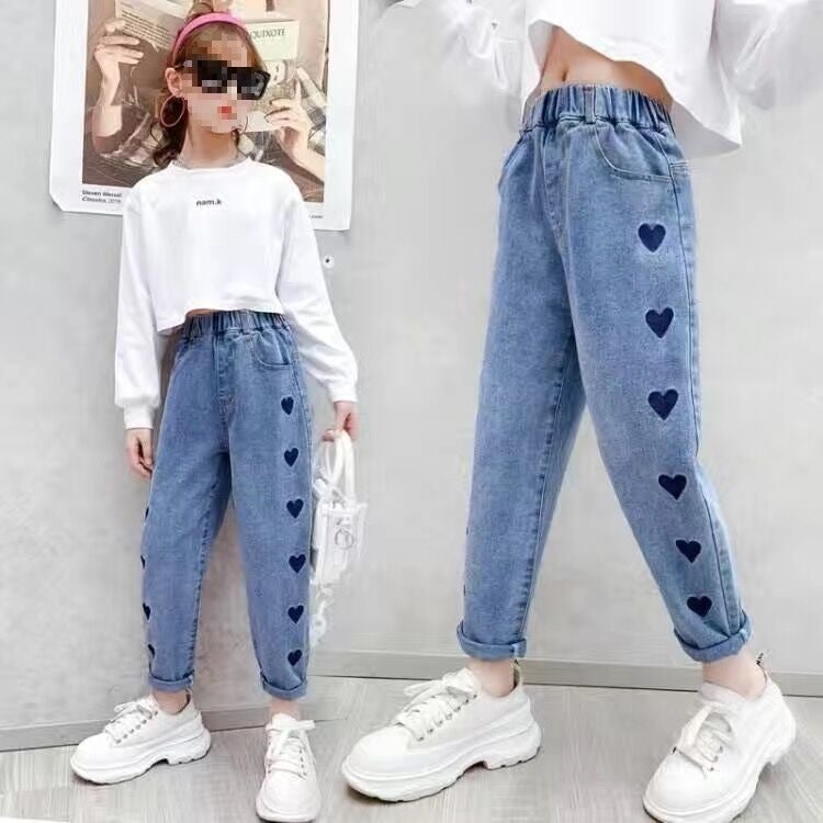 Girls' Jeans 2025 Korean Style New Arrival Trousers All-Match Western Style Baby Loose Casual Girls' Trousers Spring - Image 1