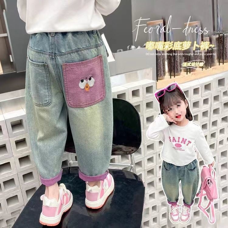 Girls' Jeans 2025 Korean Style New Arrival Trousers All-Match Western Style Baby Loose Casual Girls' Trousers Spring - Image 2