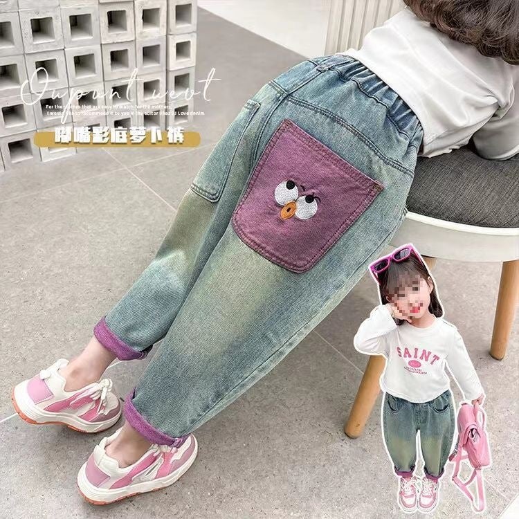 Girls' Jeans 2025 Korean Style New Arrival Trousers All-Match Western Style Baby Loose Casual Girls' Trousers Spring - Image 3