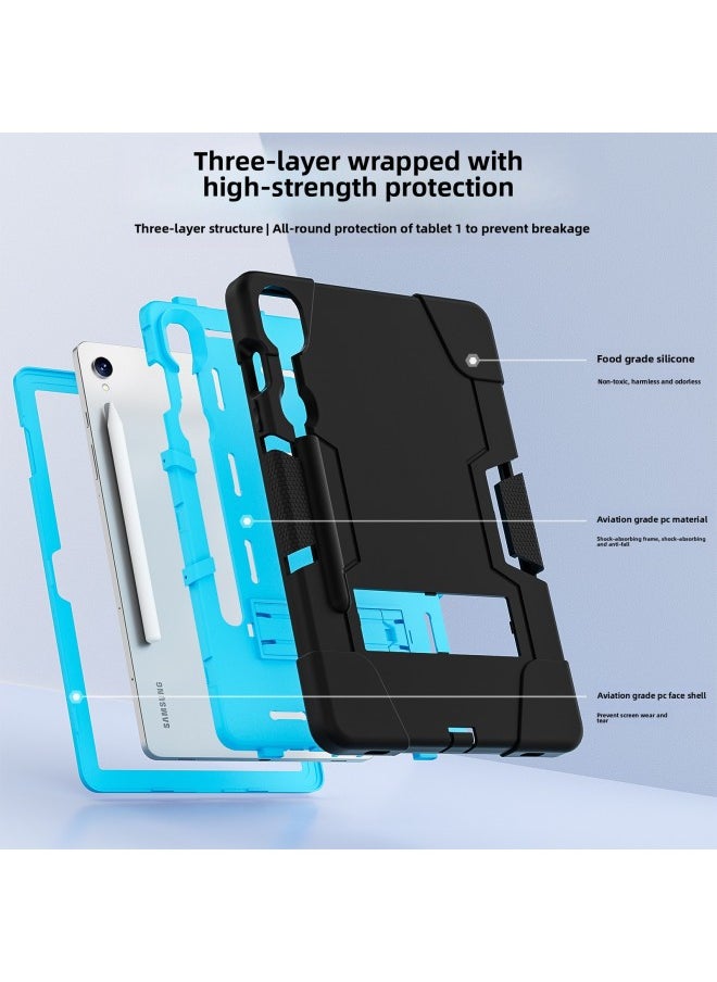 Generic - For Samsung Tab S9/FE SM-X710 Protective Case Bracket Silicone Tape Pen Slot Computer Protective Case-Color:Navy Blue - Image 1