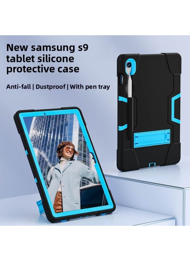 Generic - For Samsung Tab S9/FE SM-X710 Protective Case Bracket Silicone Tape Pen Slot Computer Protective Case-Color:Navy Blue - Image 1
