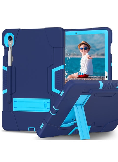 For Samsung Tab S9/FE SM-X710 Protective Case Bracket Silicone Tape Pen Slot Computer Protective Case-Color:Navy Blue