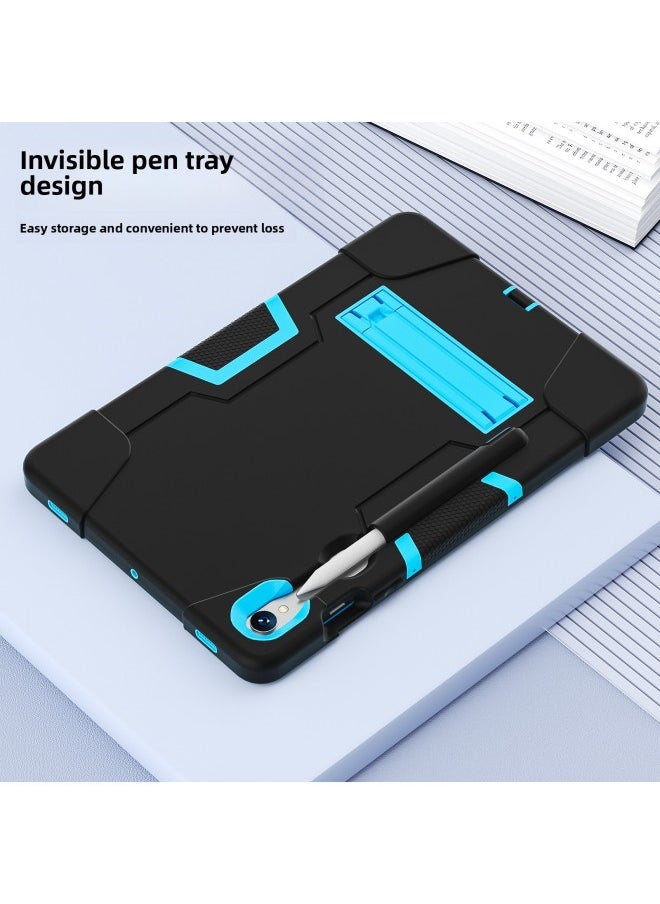 Generic - For Samsung Tab S9/FE SM-X710 Protective Case Bracket Silicone Tape Pen Slot Computer Protective Case-Color:Navy Blue - Image 1