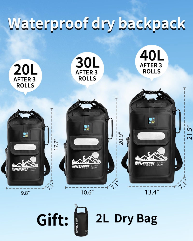 IDRYBAG Dry Bag Backpack Waterproof Floating 20L/30L/40L, Dry Bags Waterproof Backpack for Men, Dry Sack Waterproof Bag Kayak - Image 5