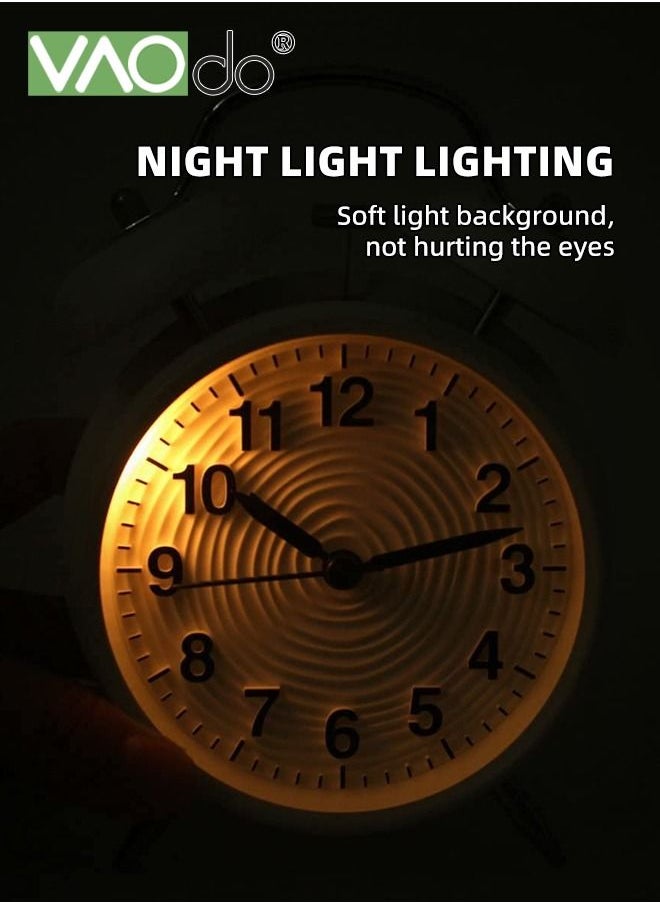 VAOdo - Twin Bell Alarm Clock with Night Light Stereoscopic Dial Classical  Electroplating Paint Shell Backlight Extra Loud Machinical Ringtone Battery Operated Loud Alarm Clock for Home Office White - Image 1