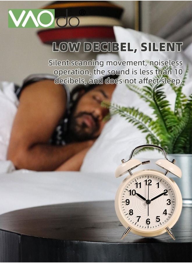 VAOdo - Twin Bell Alarm Clock with Night Light Stereoscopic Dial Classical  Electroplating Paint Shell Backlight Extra Loud Machinical Ringtone Battery Operated Loud Alarm Clock for Home Office White - Image 1