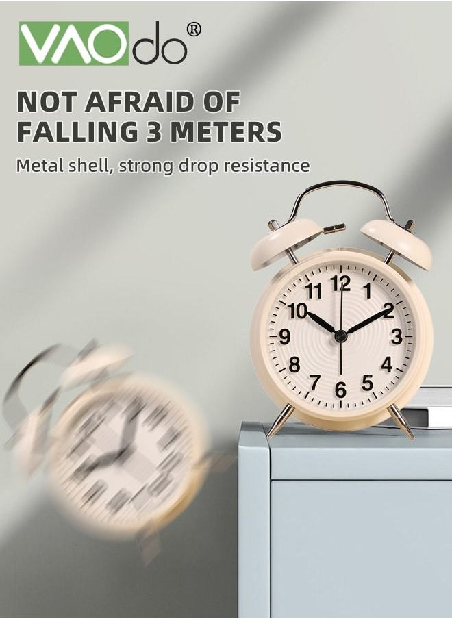 VAOdo - Twin Bell Alarm Clock with Night Light Stereoscopic Dial Classical  Electroplating Paint Shell Backlight Extra Loud Machinical Ringtone Battery Operated Loud Alarm Clock for Home Office White - Image 1
