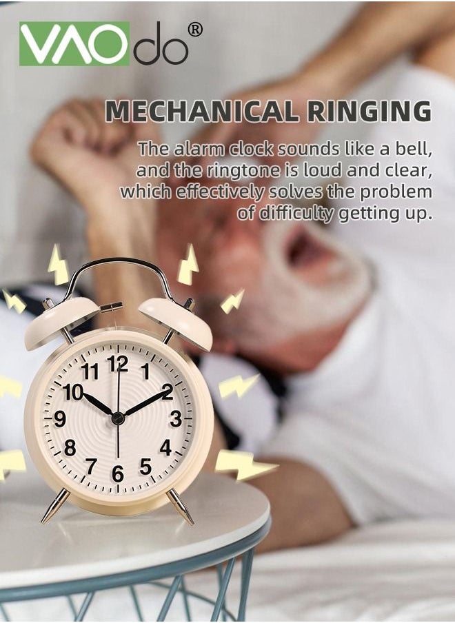 VAOdo - Twin Bell Alarm Clock with Night Light Stereoscopic Dial Classical  Electroplating Paint Shell Backlight Extra Loud Machinical Ringtone Battery Operated Loud Alarm Clock for Home Office White - Image 1