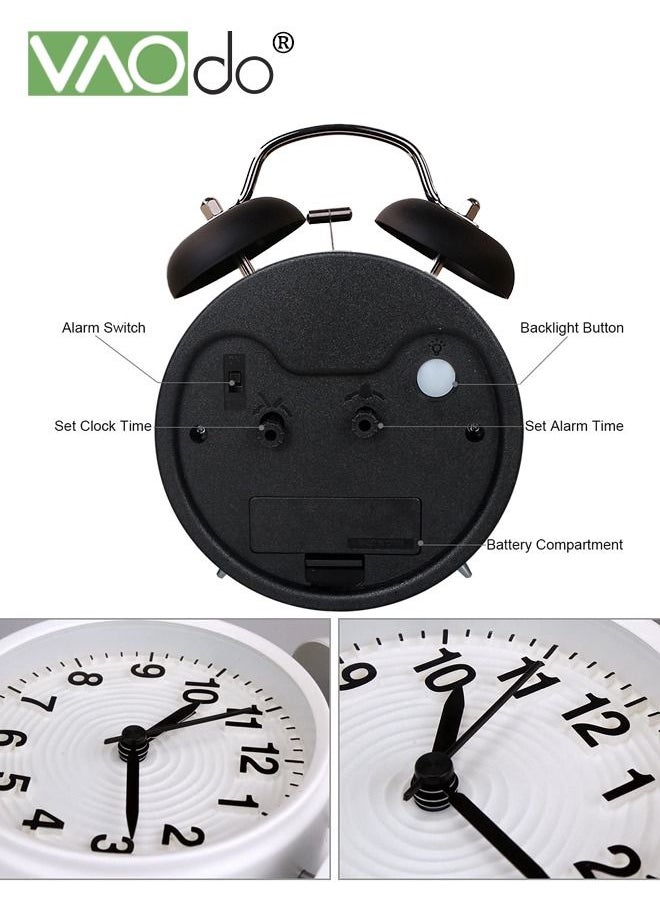 VAOdo - Twin Bell Alarm Clock with Night Light Stereoscopic Dial Classical  Electroplating Paint Shell Backlight Extra Loud Machinical Ringtone Battery Operated Loud Alarm Clock for Home Office White - Image 1