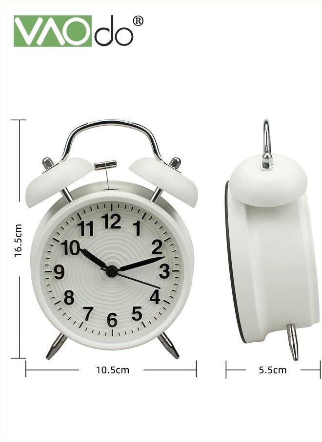 VAOdo - Twin Bell Alarm Clock with Night Light Stereoscopic Dial Classical  Electroplating Paint Shell Backlight Extra Loud Machinical Ringtone Battery Operated Loud Alarm Clock for Home Office White - Image 1