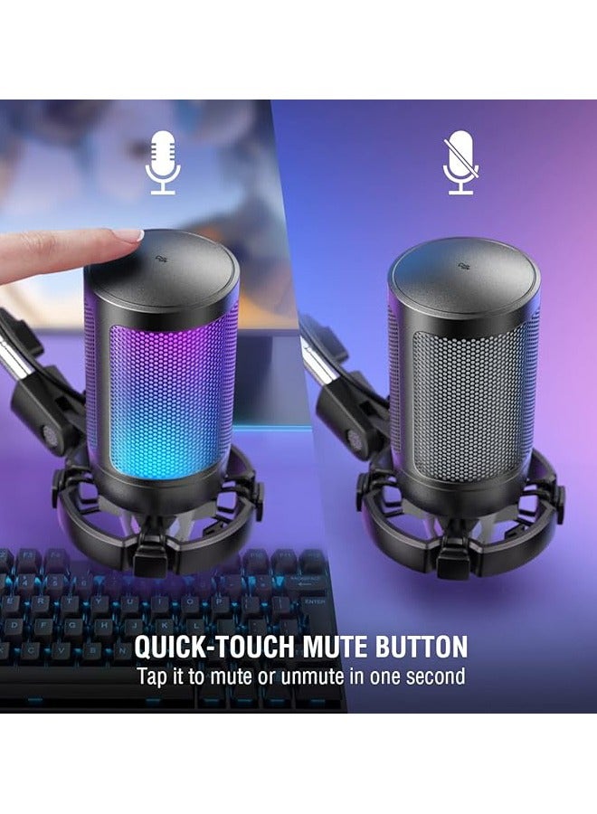 Gaming PC USB Microphone, Podcast Condenser Mic with Boom Arm, Pop Filter, Mute on for Streaming, Twitch, Online Chat, RGB Computer Mic for PS4/5 PC Gamer Youtuber-AmpliGame A6T - Image 2