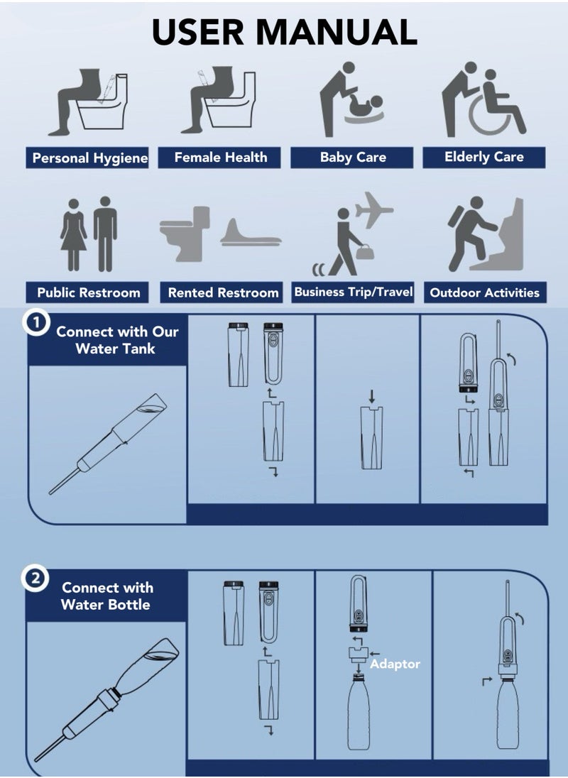 Oasis Casa - Portable Shattaf Electric Handheld Bidet Sprayer Rechargeable Handy Toilette with 2 Modes 2 Nozzles 2 Adaptors 1 Travel Bag IPX7 Waterproof, Travel Office Camping Personal Hygiene Postpartum Baby Care - Image 1