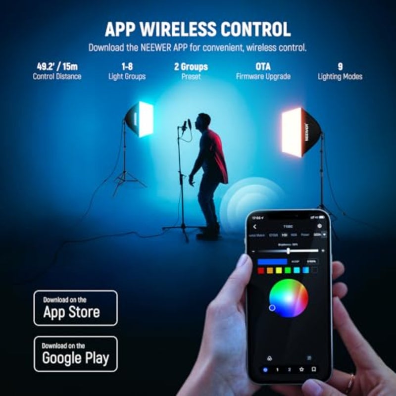 إضاءة التصوير الفوتوغرافي في الاستوديو: مجموعة RGB Softbox مع التحكم في التطبيق، 9 تأثيرات، مصابيح LED 24 وات CE/UKCA CRI93+ TLCI98+، مقابس بورسلين E27، 24 صندوق سوفت بوكس، أبيض - Image 3