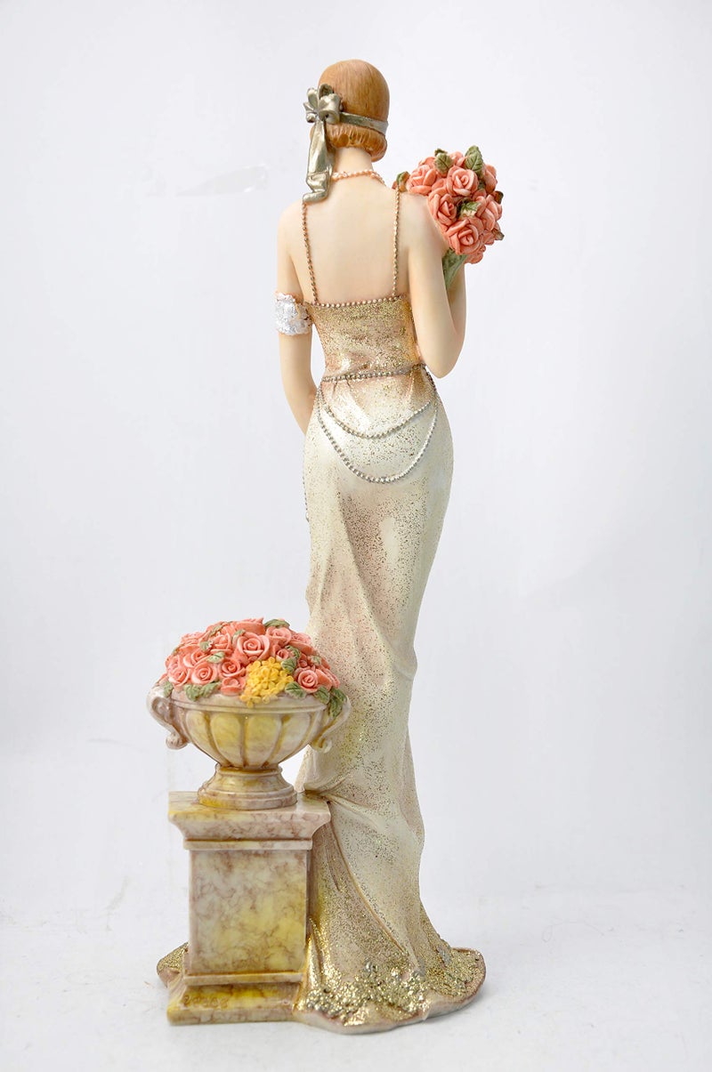 Comfy Hour Glamour Elegance Victorian Style Lady Collection Elegant Slim Lady Holding A Bunch of Flowers Collectible Figurine, 13-inch Height, Gold, Polyresin - Image 3