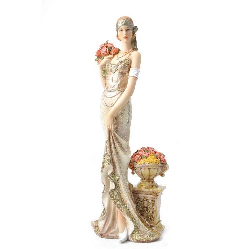 Comfy Hour Glamour Elegance Victorian Style Lady Collection Elegant Slim Lady Holding A Bunch of Flowers Collectible Figurine, 13-inch Height, Gold, Polyresin - Image 1