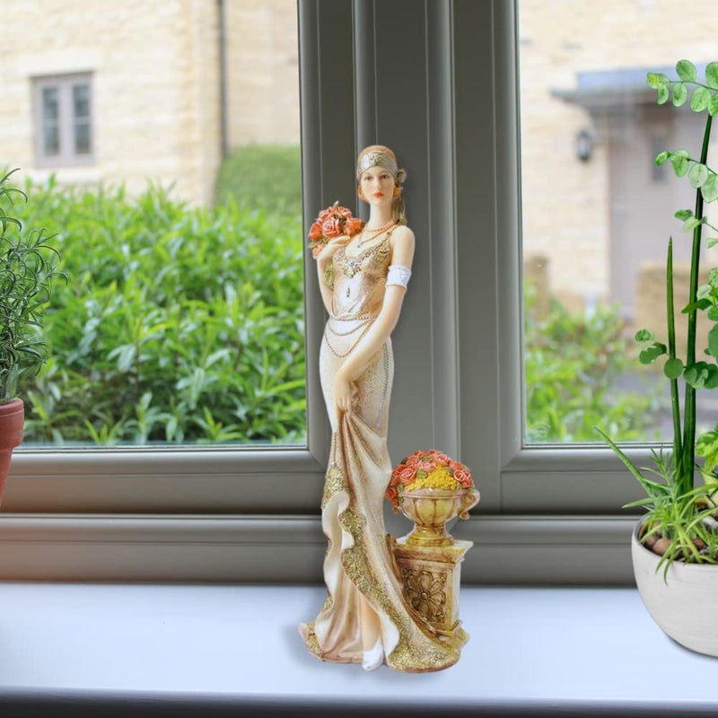 Comfy Hour Glamour Elegance Victorian Style Lady Collection Elegant Slim Lady Holding A Bunch of Flowers Collectible Figurine, 13-inch Height, Gold, Polyresin - Image 4