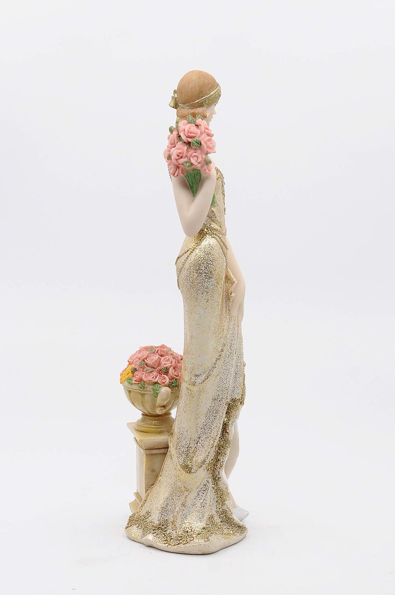 Comfy Hour Glamour Elegance Victorian Style Lady Collection Elegant Slim Lady Holding A Bunch of Flowers Collectible Figurine, 13-inch Height, Gold, Polyresin - Image 2