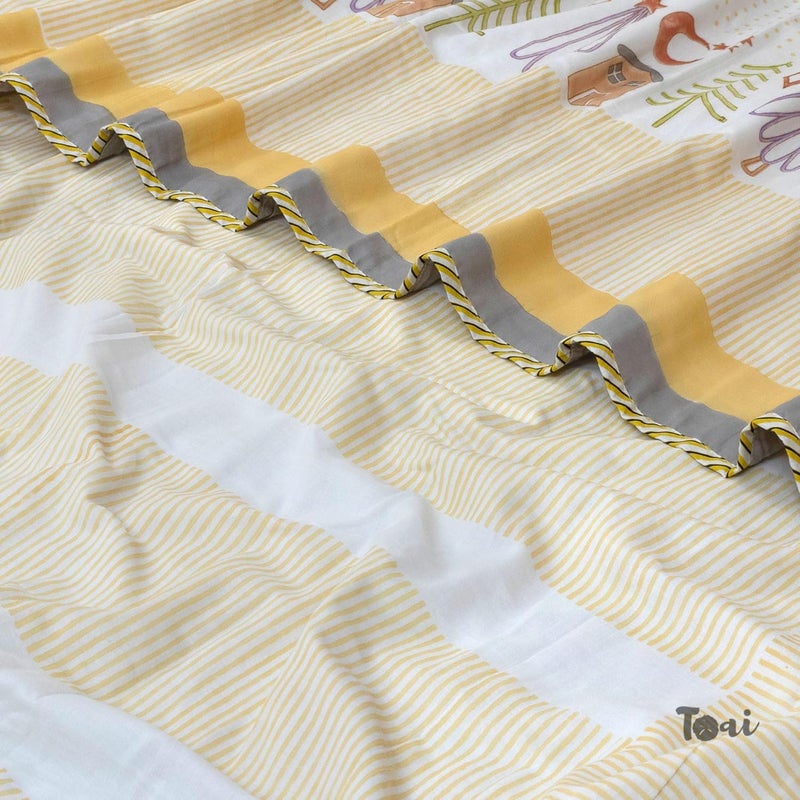TOAIArt Kids Baby Jaipuri Dohar Quilt for Summer Hand Block Printed 3 Layers Reversible 100 Mulmul Cotton Flannel Filling Single Size 60 X 90 Polka Home White Yellow - Image 5