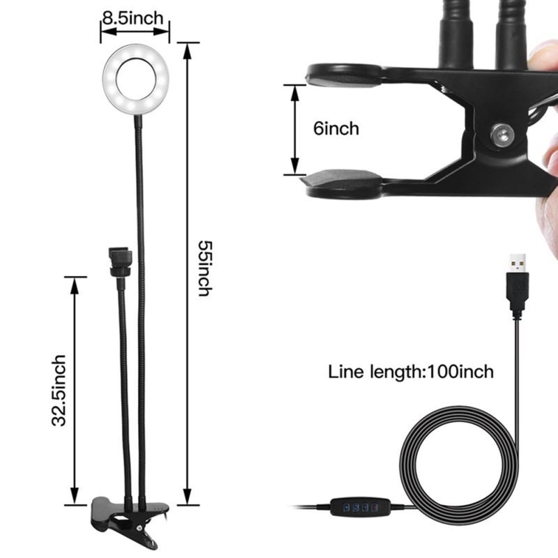 Adjustable LED Ring Light With Phone Holder For Live Streaming Photography Dimmable Selfie Fill Light Black - Image 3