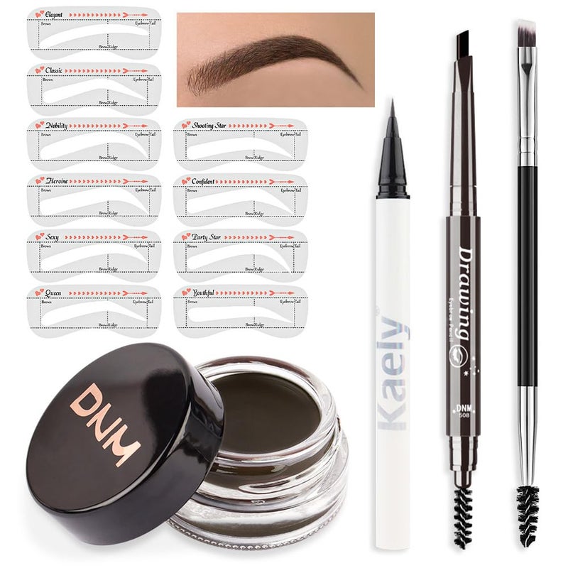 evpct Eyebrow Stencils Kit for Women Shaping, Eyebrow Shaper Makeup Kit, Eye Brow Stencil Shaper Tinting kits for Women, with Eyeliner, Eyebrows Pencil, Pomade, Brush and 10 Stencils, Kit-01# EBONY - Image 1