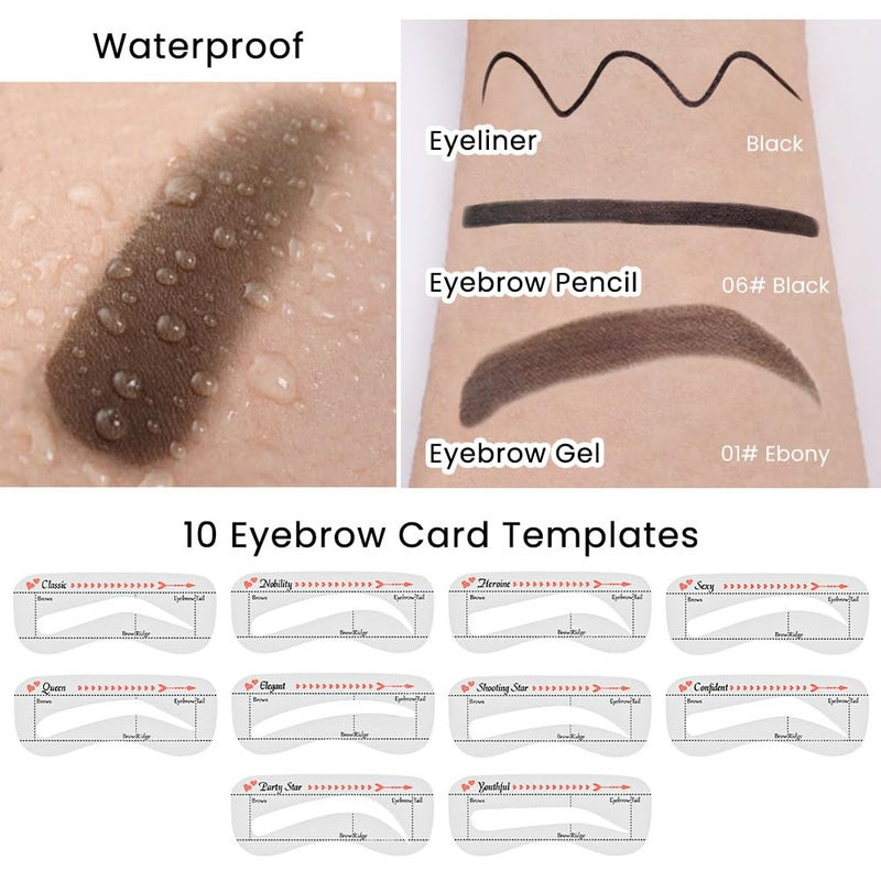 evpct Eyebrow Stencils Kit for Women Shaping, Eyebrow Shaper Makeup Kit, Eye Brow Stencil Shaper Tinting kits for Women, with Eyeliner, Eyebrows Pencil, Pomade, Brush and 10 Stencils, Kit-01# EBONY - Image 5