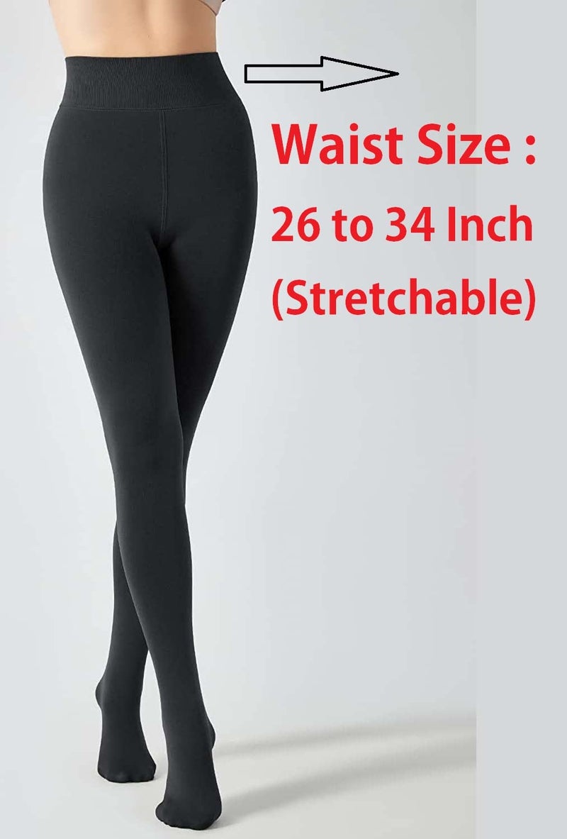 HSR Women High Rise Winter Warm Thermal Fleece Lined Thick Tights Slim Fit Leggings Pants Waist Size : 26 to 34 Inch Stretchable (Footed-Black) - Image 2