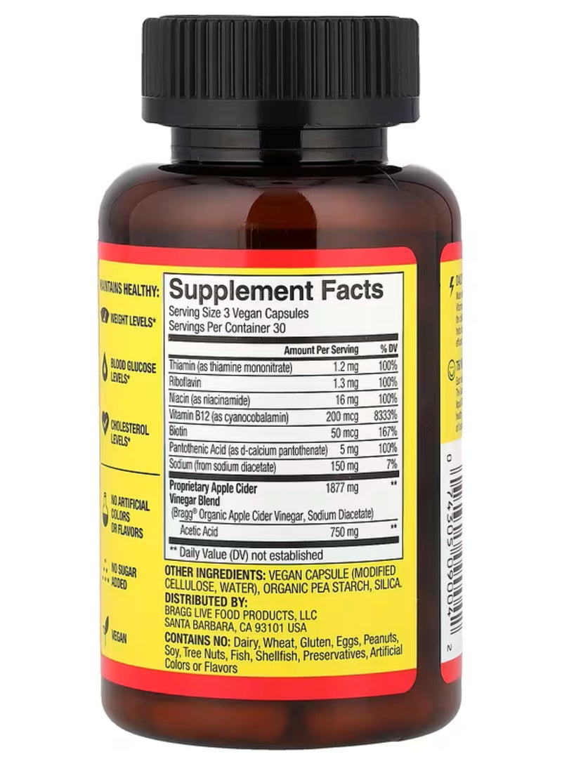 Bragg, Energy, Apple Cider Vinegar + 6 B Vitamins, 90 Capsules - Image 2