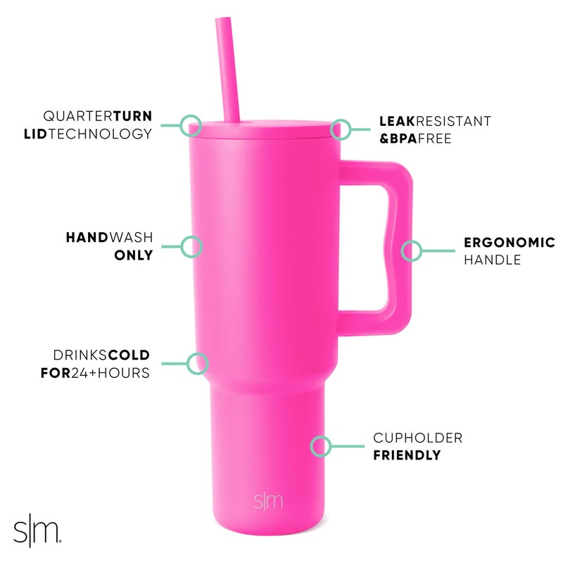 Simple Modern 40 oz Trek Tumbler with Handle and Straw Lid | Cup Holder Friendly Insulated Stainless Steel Travel Mug | Raspberry Vibes - Image 2