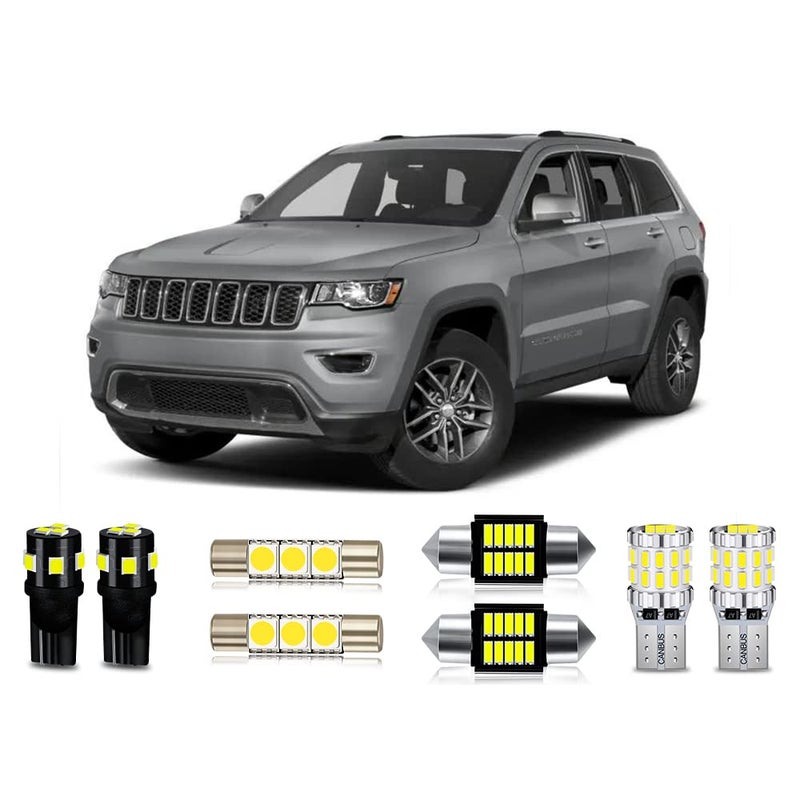MEALAM White LED Bulbs Package Kit Compatible with 2011 2012 2013 2014 2015 2016 2017 2018 2019 2020 Jeep Grand Cherokee Interior Map Dome Light License Plate Light and Install Tool 15 Piece