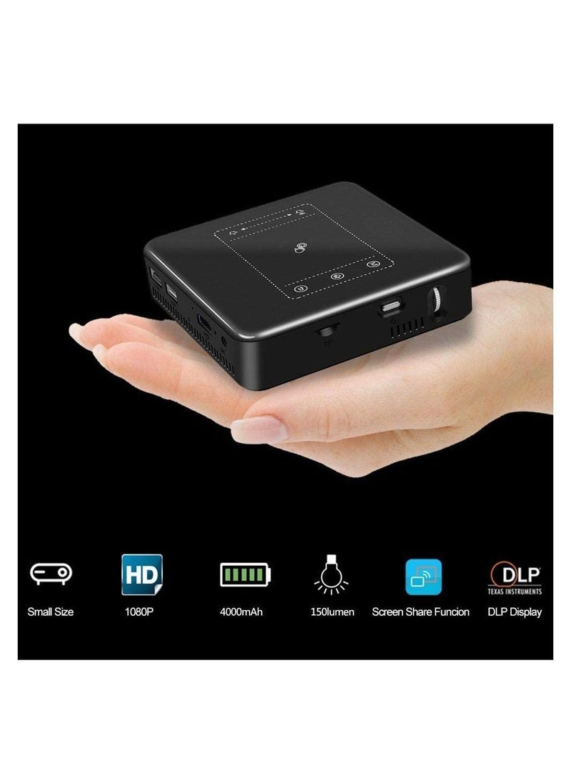 D13 Mini LED Projector – 4K, 150 Lumens, Android OS, 16GB Memory, WiFi & Bluetooth, Touch Control, Remote & Tripod Included