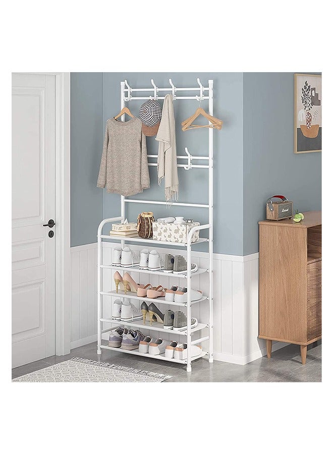 رف أحذية متعدد الأغراض من 5 مستويات مع 8 خطافات تعليق - Image 5